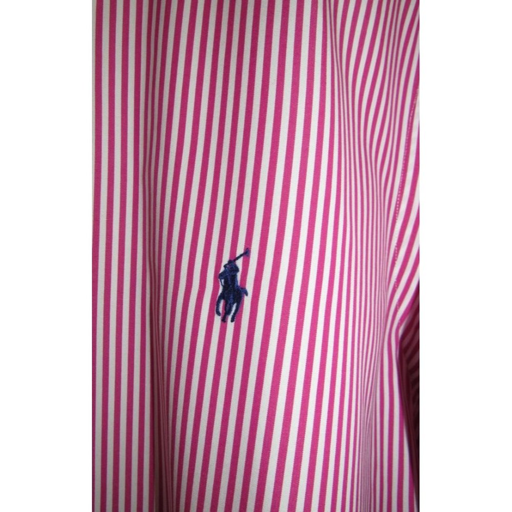 Ralph Lauren Custom Fit Raspberry Pink & White Stripe Pony Logo Dress Shirt 16.5